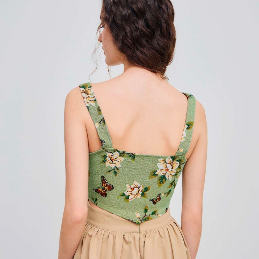 NWT CIDER FLORAL & BUTTERFLY LACE UP CROP CORSET TANK BUSTIER TOP SIZE SMALL - Picture 6 of 6